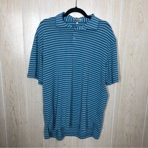Peter Millar Summer Comfort Mens Large Blue Striped Polo Shirt Golf Short Sleeve